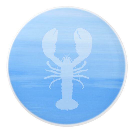 Lichtblauw zee water met kreeft keramische knop (Voorkant)