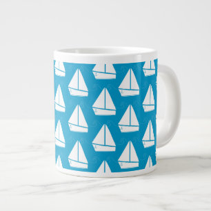 Lichtblauw zeilbootpatroon grote koffiekop