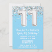 Lichtblauw Zilver 11e Verjaardagsfeest Kaart (Voorkant)