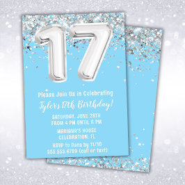 Lichtblauw Zilver 17e Verjaardagsfeest Kaart