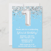 Lichtblauw Zilver 1e Verjaardagsfeest Kaart (Voorkant)