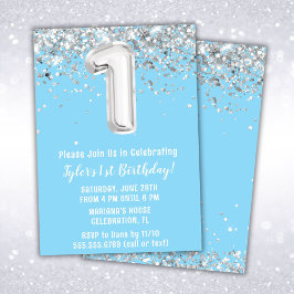 Lichtblauw Zilver 1e Verjaardagsfeest Kaart