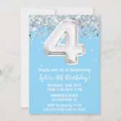 Lichtblauw Zilver 4e Verjaardagsfeest Kaart (Voorkant)