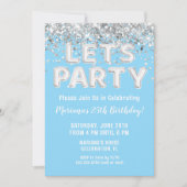 Lichtblauw Zilver Glitter Verjaardagsfeest Kaart (Voorkant)