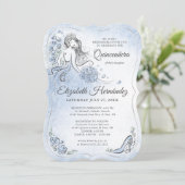 Lichtblauw Zilver Prinses Quinceanera Verjaardag Kaart (Staand voorkant)