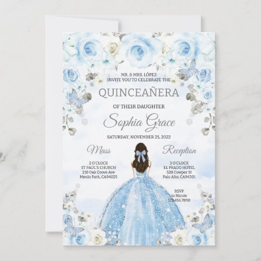 Lichtblauw Zilver Prinses Quinceanera Verjaardag Kaart (Voorkant)