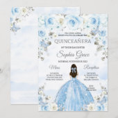 Lichtblauw Zilver Prinses Quinceanera Verjaardag Kaart (Voorkant / Achterkant)