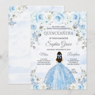 Lichtblauw Zilver Prinses Quinceanera Verjaardag Kaart