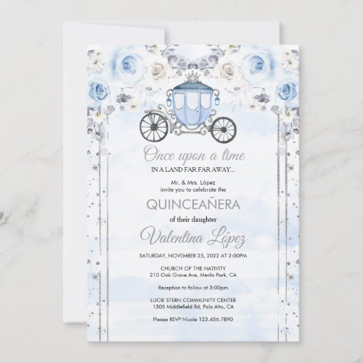 Lichtblauw Zilver Prinses Quinceanera Verjaardag Kaart (Voorkant)