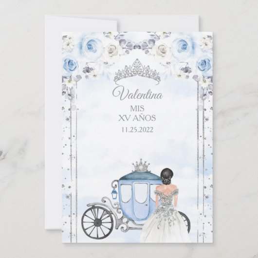 Lichtblauw Zilver Prinses Quinceanera Verjaardag Kaart (Achterkant)