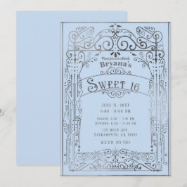 Lichtblauw & Zilver Vintage Victoriaans Sweet 16 Kaart