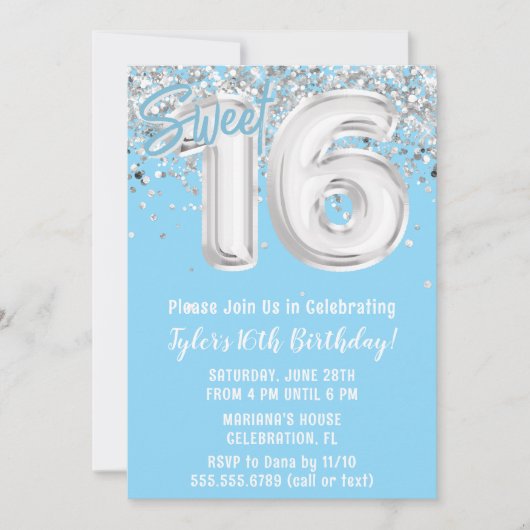 Lichtblauw Zilver Zoet 16e Verjaardagsfeest Kaart (Voorkant)