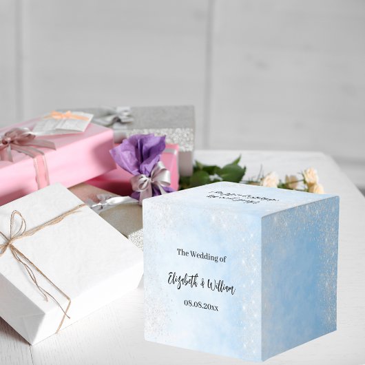 Lichtblauw zilveren glitter bruiloft bedankdoosjes