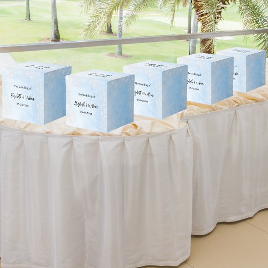 Lichtblauw zilveren glitter bruiloft bedankdoosjes