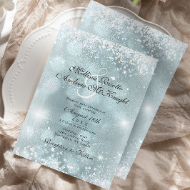Lichtblauw Zilveren Glitter Bruiloft Elegant Kaart
