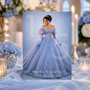 Lichtblauw Zilveren Sprookje Quinceañera Kaart