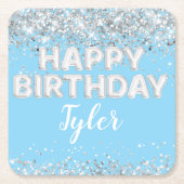 Lichtblauw Zilveren Verjaardagsfeest Kartonnen Onderzetters (Voorkant)