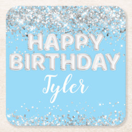 Lichtblauw Zilveren Verjaardagsfeest Kartonnen Onderzetters