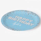 Lichtblauw Zilveren Verjaardagsfeest Papieren Bordje (Gekanteld)