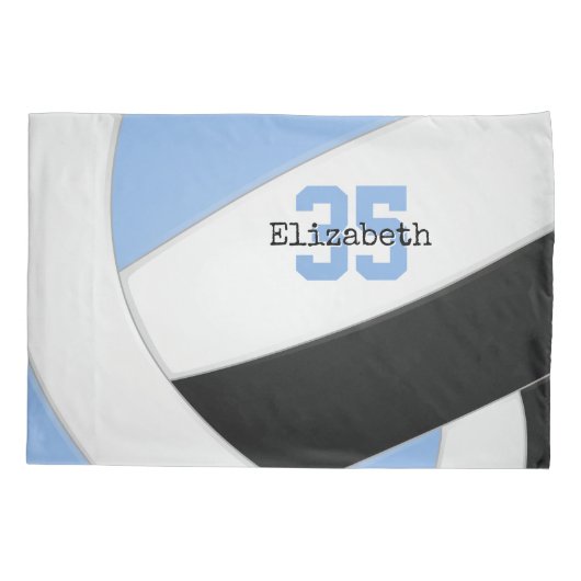 Lichtblauw Zwart gepersonaliseerd volleybal Kussensloop (Achterkant)