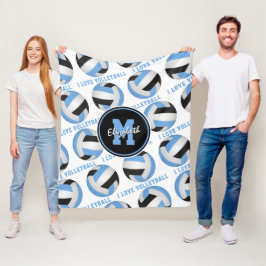 lichtblauw zwart Ik hou van volleybaltekstpatroon Fleece Deken