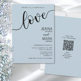 Lichtblauw Zwart Liefde Script Minimalistische Tro Kaart