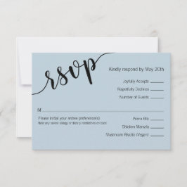 Lichtblauw Zwart Liefdes Script Reactiekaart RSVP Kaartje