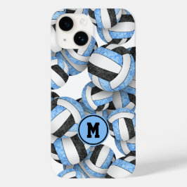 Lichtblauw zwart monogram meisjes volleybal Case-Mate iPhone 14 hoesje