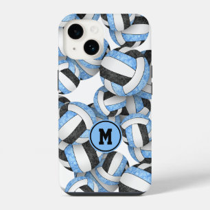 Lichtblauw zwart monogram meisjes volleybal iPhone 14 hoesje