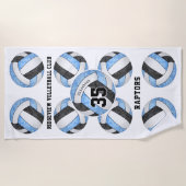 Lichtblauw Zwart Team Kleuren Naam Volleyballs Strandlaken (Voorkant)