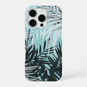 Lichtblauw zwart tropisch patroon iPhone 16 pro hoesje