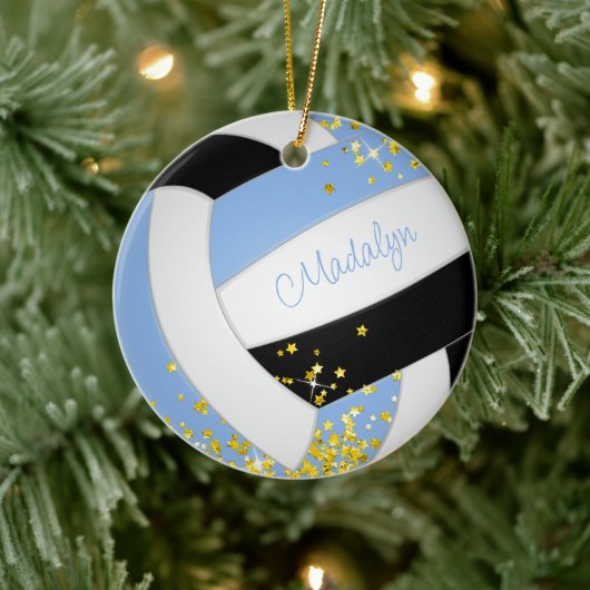  lichtblauw zwart volleybal gouden sterren keramisch ornament (Boom)