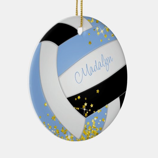  lichtblauw zwart volleybal gouden sterren keramisch ornament (Rechts)