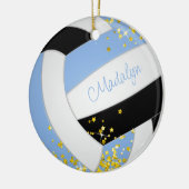  lichtblauw zwart volleybal gouden sterren keramisch ornament (Links)