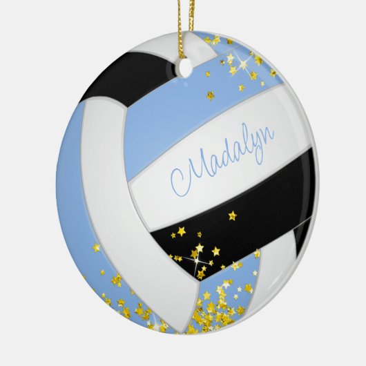  lichtblauw zwart volleybal gouden sterren keramisch ornament (Links)