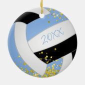  lichtblauw zwart volleybal gouden sterren keramisch ornament (Achterkant)