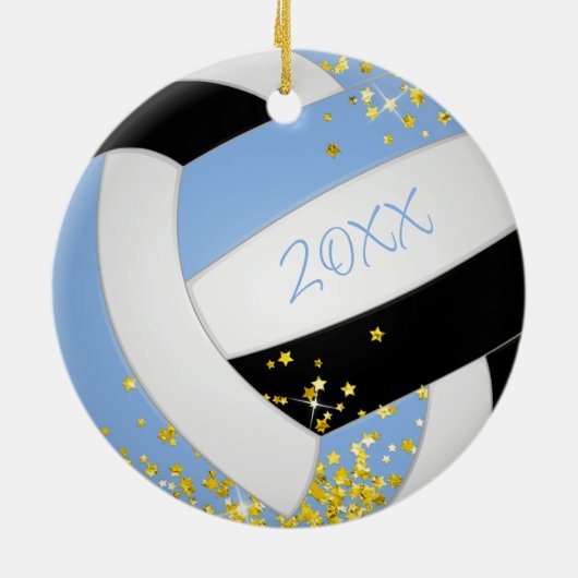 lichtblauw zwart volleybal gouden sterren keramisch ornament (Achterkant)