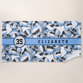 Lichtblauw zwart volleybal meisjes team kleuren strandlaken