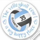 Lichtblauw Zwart Volleybalveld Mijn Gelukkige Plaa Sticker (Voorkant)