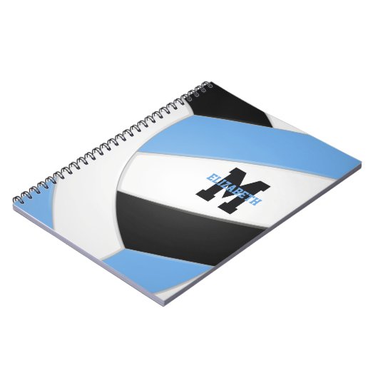 lichtblauw zwart-wit gepersonaliseerd volleybal notitieboek (Linkerzijde)