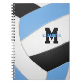 lichtblauw zwart-wit gepersonaliseerd volleybal notitieboek (Voorkant)
