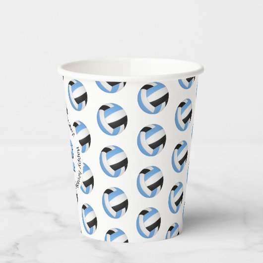 lichtblauw zwarte volleybalbalkverjaardagsartikel papieren bekers (Links)