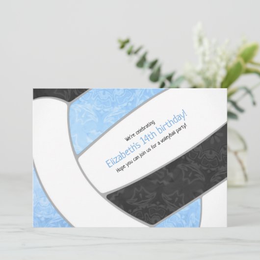 lichtblauw zwarte volleybalfeest kaart (Staand voorkant)