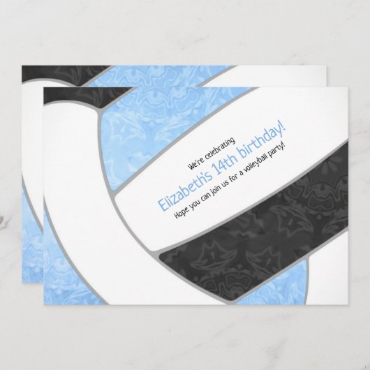 lichtblauw zwarte volleybalfeest kaart (Voorkant / Achterkant)