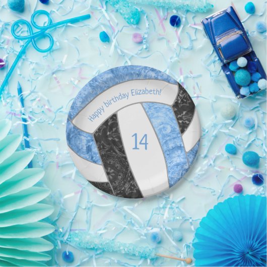 lichtblauw zwarte volleybalfeest papieren bordje (Feest)