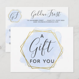 Lichtblauwe Aquarel & Gouden Cadeaubonkaart Kaart