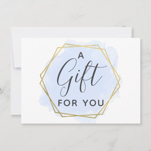 Lichtblauwe Aquarel & Gouden Cadeaubonkaart Kaart (Voorkant)