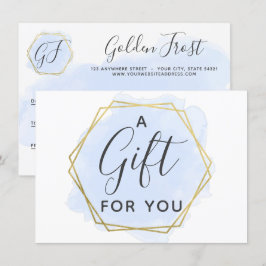 Lichtblauwe Aquarel & Gouden Cadeaubonkaart Kaart