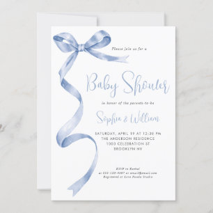 Lichtblauwe Aquarel Strik Lint Jongens Baby Shower Kaart