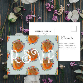 Lichtblauwe Aquarel Wilde Bloem Bruiloft RSVP Briefkaart